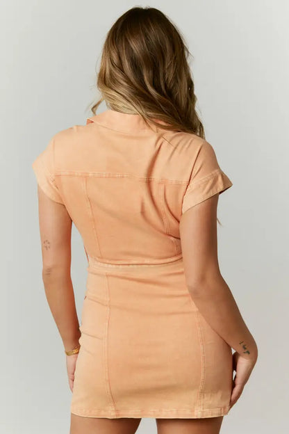 Denim Utility Mini Dress Apricot