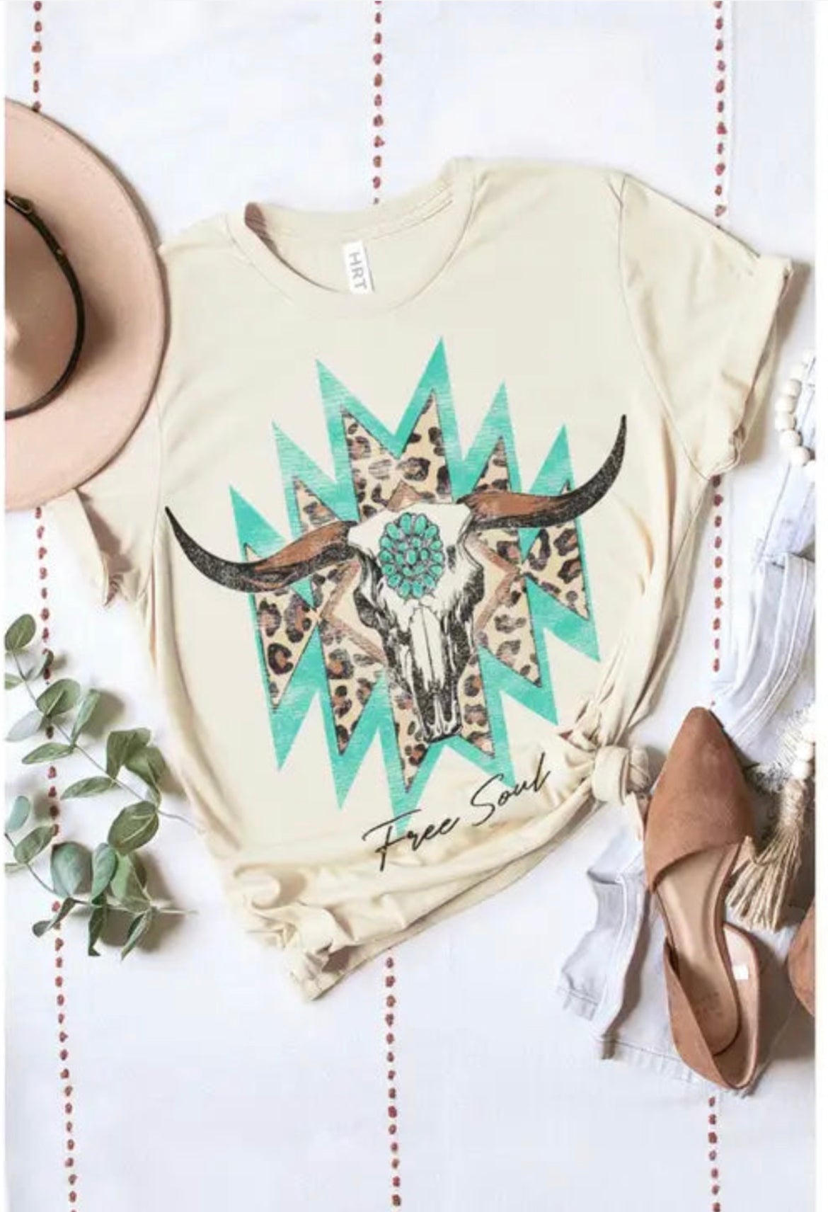 Cow Skull Leopard Short Sleeve Graphic Tee | Oatmeal