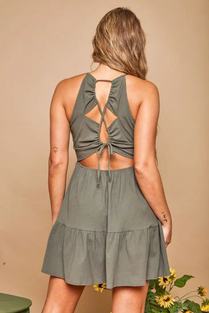 Lace Up Mini Dress | Olive