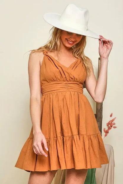 Surplice Mini Dress | Rust